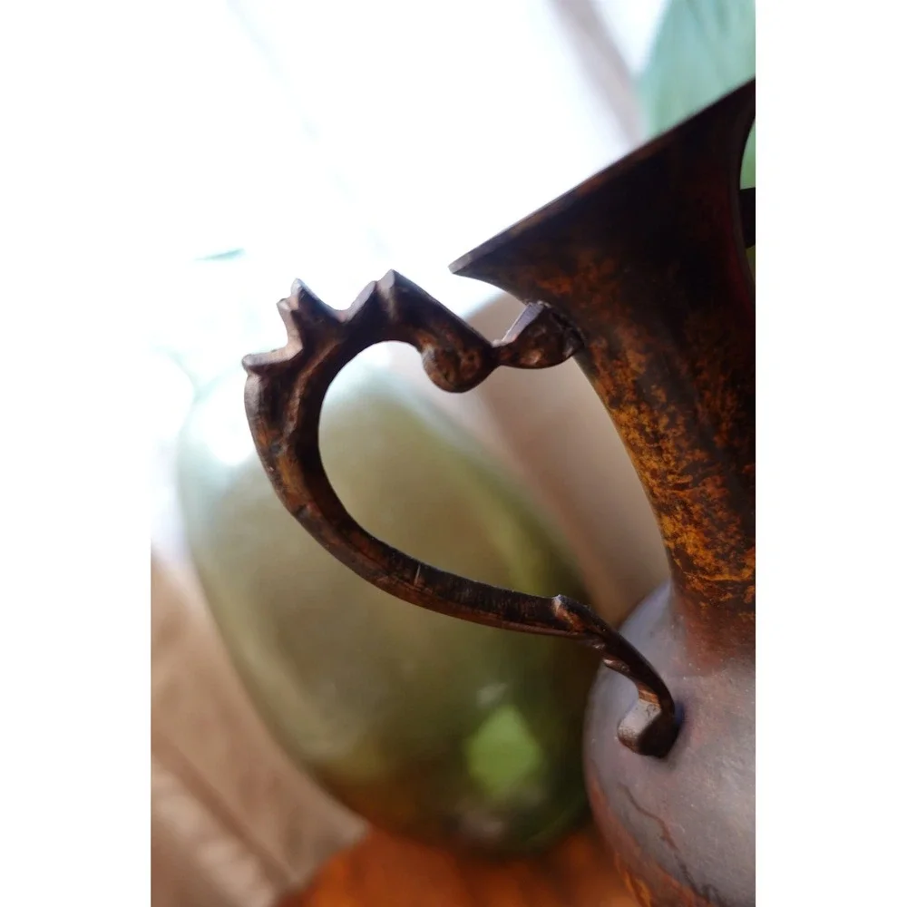 Vintage Metal Amphora Vase  Ornate Scroll Handles‎ Made in India
